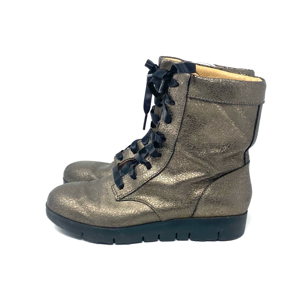 Tsubo Metallic Gunmetal Lace-Up Combat Boots